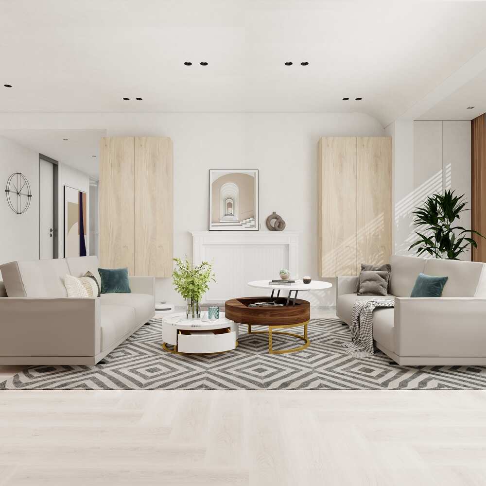 Luxo Nation Contemporary Nesting Coffee Table Set Featuring Sintered Stone Tops